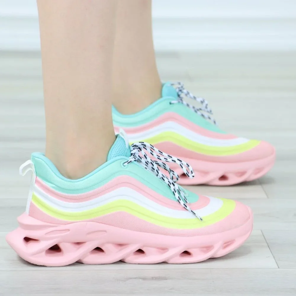 Rainbow Sneakers Fashion Comfortable Chunky Heel Shoes Slip Ons - Picture 2 of 12